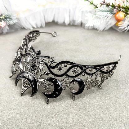 Adjustable Black Gothic Moon Crown Tiara - Celestial Resin Headpiece with Crescent Moon & Star Design for Halloween, Cosplay, and Night Parties, Halloween Costumes
