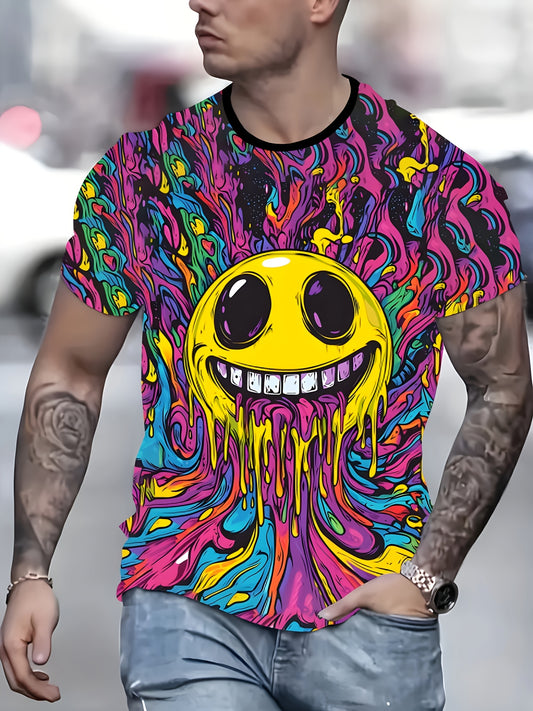 Men'S Vibrant Psychedelic T-Shirt - Colorful Abstract Print, Casual Crew Neck, Short Sleeve, Summer Fashion Tee, Summer Fashion Tee | Vibrant Print Tee | Digital Print Tee
