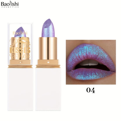 BAOLISHI Chameleon Shiny Lipstick, Highly Pigmented Metallic Lipstick Shiny Gradient Color Long-lasting Makeup Sparkle For All Day For Music Festival
