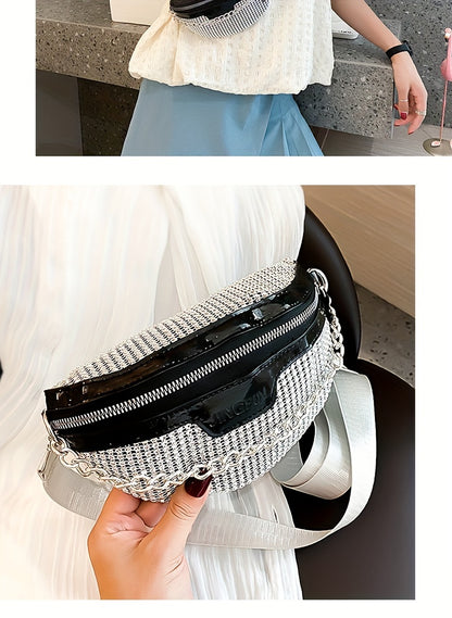 Shining Rhinestone Waist Bag, Bling-Bling belt bag for Women, Trendy Chain Decor Crossbody Chest Bag Bum Bag belt bag