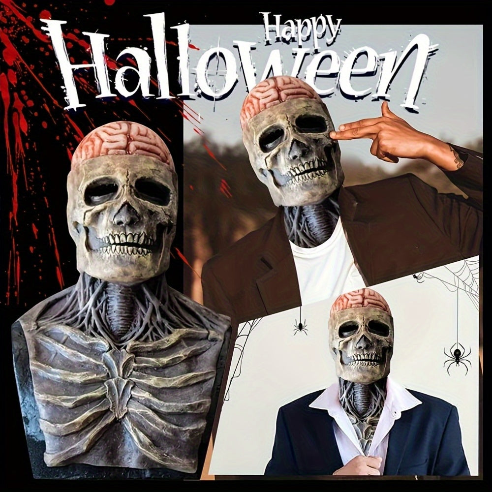 [Scary Horror Mask] Scary Horror Prop - 1pc Natural Latex Blood Cerebrum Full Head Skull Gentleman Mask | Halloween, Christmas Carnival & Cosplay Party | Ideal Masquerade Gift with Frightening Atmosphere