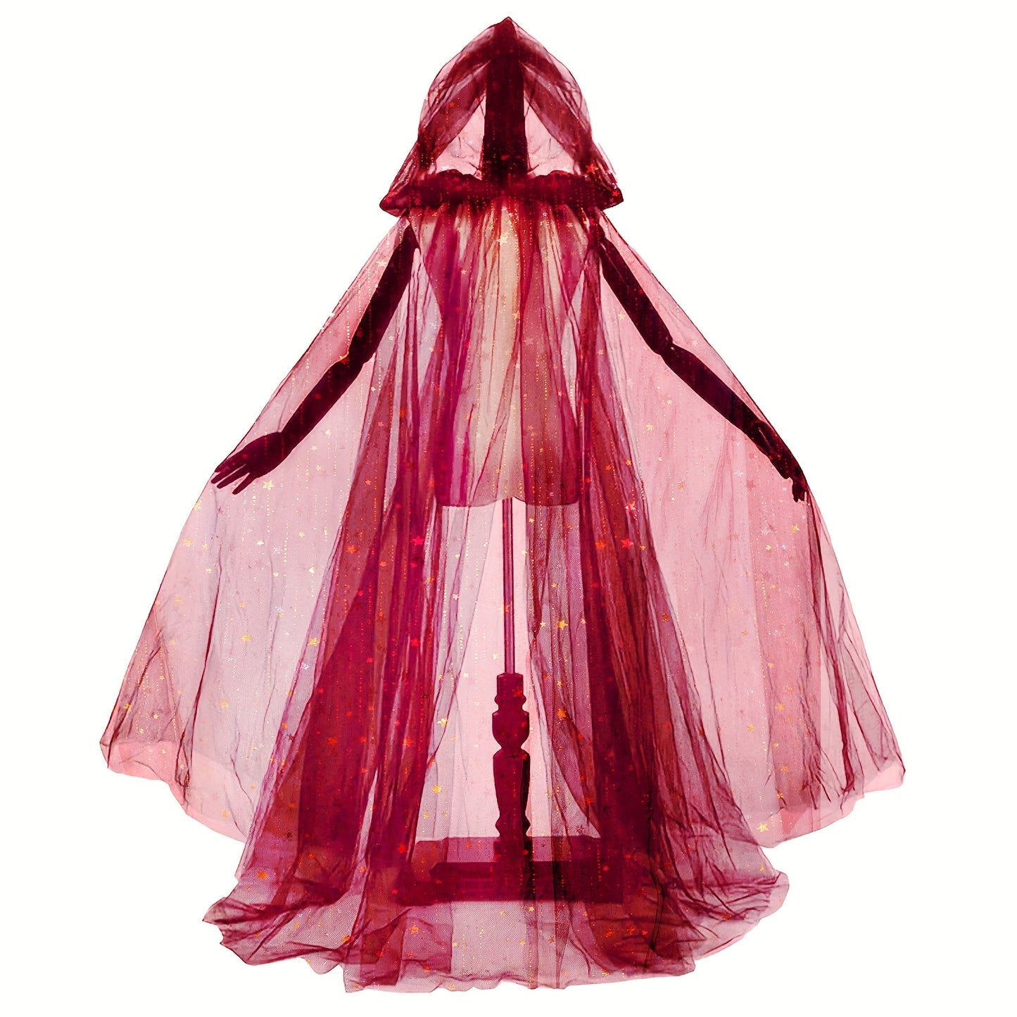 [Halloween Horror Party Cloak] 1pc KUIJA Bride Shawl Witch Vampire Cosplay Cloak - Double Layered Halloween Horror Party Costume Prop, White, Black & Red Options, Polyester Woven Fabric for Carnival Outfits, Halloween Costume