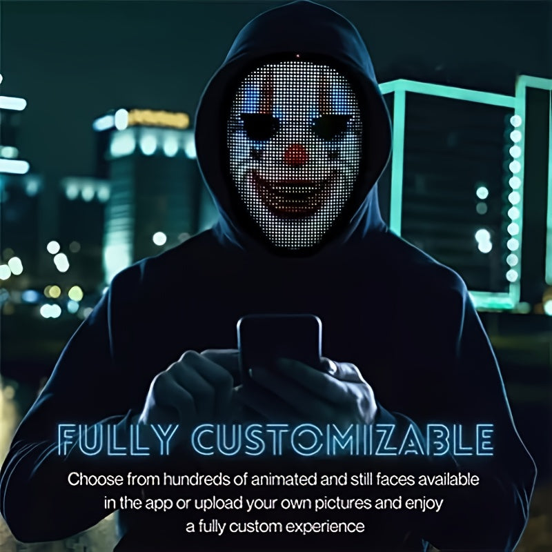 Programmable LED Halloween Mask with App Control - USB-Rechargeable Scary Glow Face Costume Party mask, Real-Time Lighting Effects for Adults, Perfect for Halloween, Christmas, Carnival - by SLSHINING