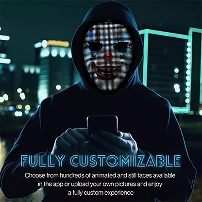 Programmable LED Halloween Mask with App Control - USB-Rechargeable Scary Glow Face Costume Party mask, Real-Time Lighting Effects for Adults, Perfect for Halloween, Christmas, Carnival - by SLSHINING