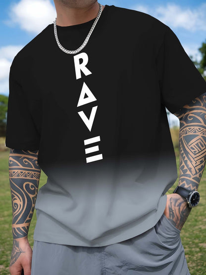 Men's Gradient Rave Graphic T-Shirt - Ice Silky Breathable, Quick-Dry, Round Neck, Short Sleeve, Casual Summer Tee in Vibrant Orange to Black Ombre Design