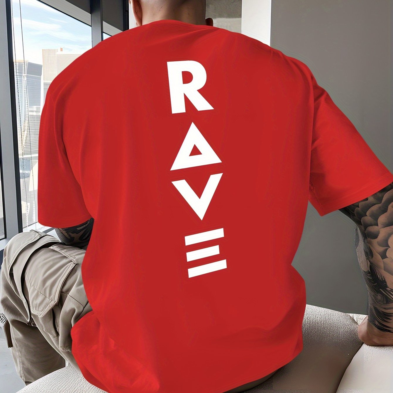 Men's Trendy Summer Short-Sleeve T-Shirt with "Rave" Graphic Print - Breathable, Versatile Round Neck Tee for Beach Vacations & Casual Wear, Breathable Clothing | Relaxed Fit Shirt | Comfortable Fabric, Shirts for Summer
