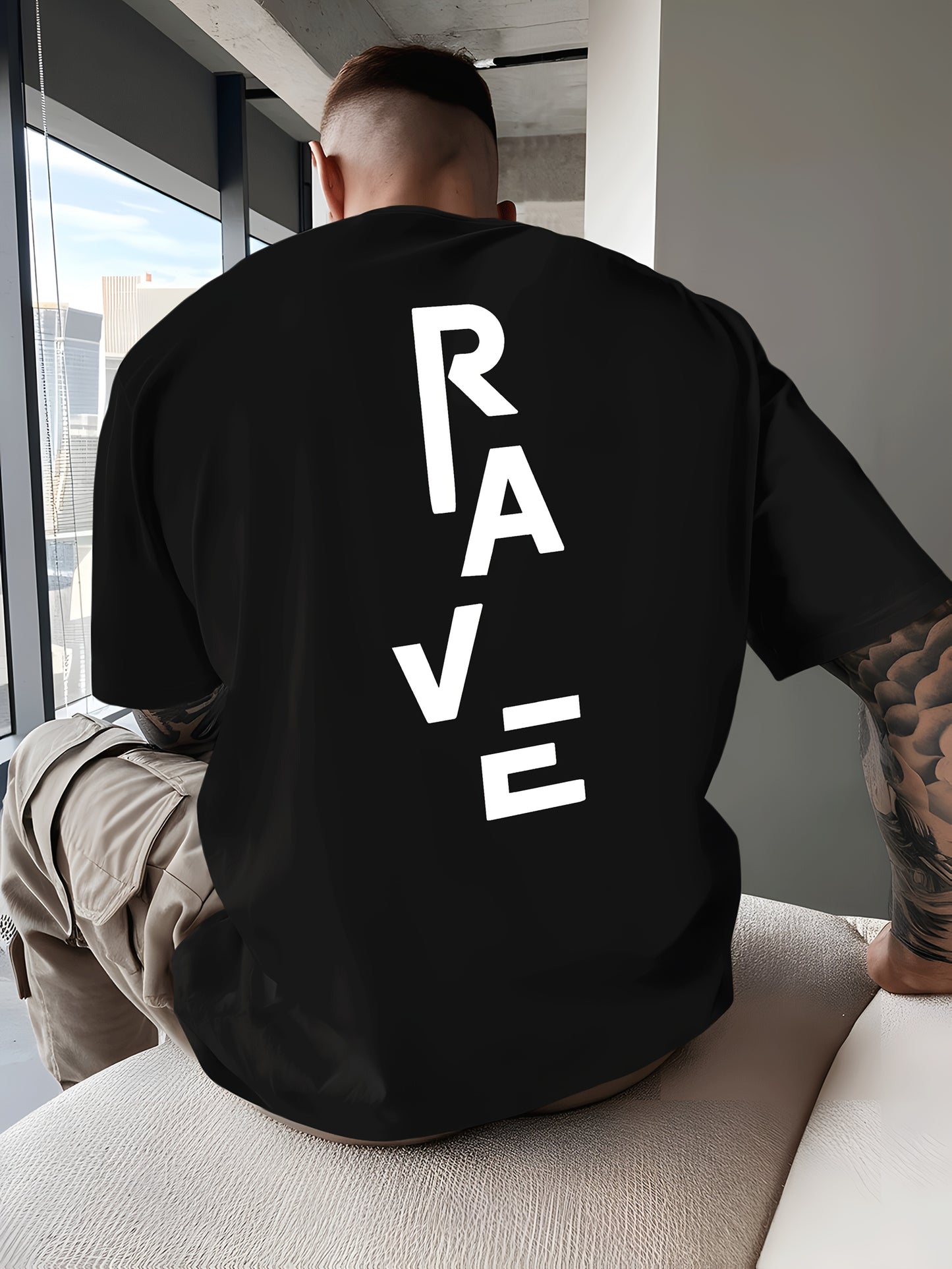 Men's Trendy Summer Short-Sleeve T-Shirt with "Rave" Graphic Print - Breathable, Versatile Round Neck Tee for Beach Vacations & Casual Wear, Breathable Clothing | Relaxed Fit Shirt | Comfortable Fabric, Shirts for Summer