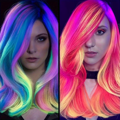 10pcs Glowing Clip-In Synthetic Hair Extensions 20-Inch Colorful Neon Glow-in-the-Dark Wigs, Easy-to-Wear Clip Design, Smooth Soft Texture, Women'S Daily Fashion Accessory for Halloween New Year Parties