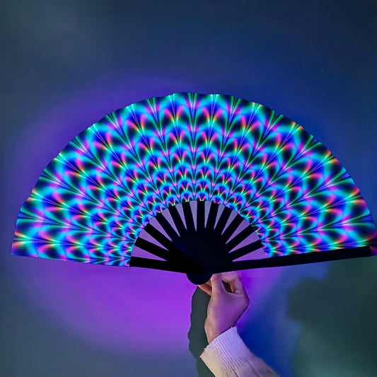 [Glowing Kung Fu Fan] Vibrant Rainbow Glow-in-the-Dark Large Foldable Kung Fu Fan | Portable and Fun Accessory, Party Accessory, Ideal for Parties, Festivals, and Costumes