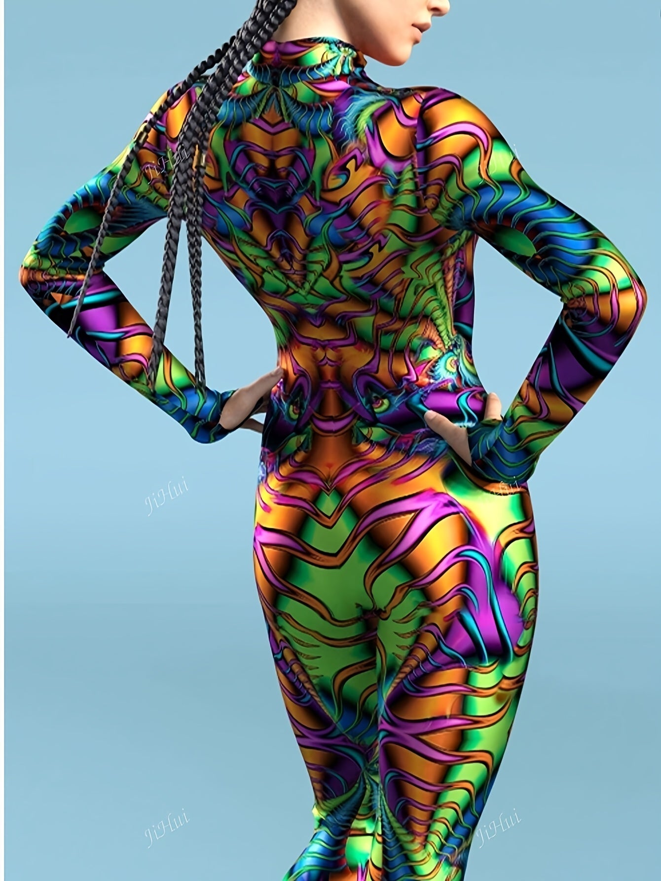 New European and American Style Women's Sexy Bodysuit with Floral Print, Long Sleeve Fabric for Performance Festivals - Wild Edition
