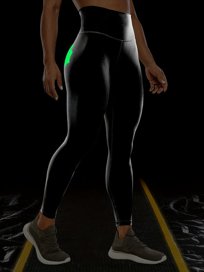 Halloween Fluorescent Skeleton Hands Printed Sports Yoga Leggings, High Waist Workout Running Sports Tight Pants, Women's Activewear Carnaval for carnival & Music Festival