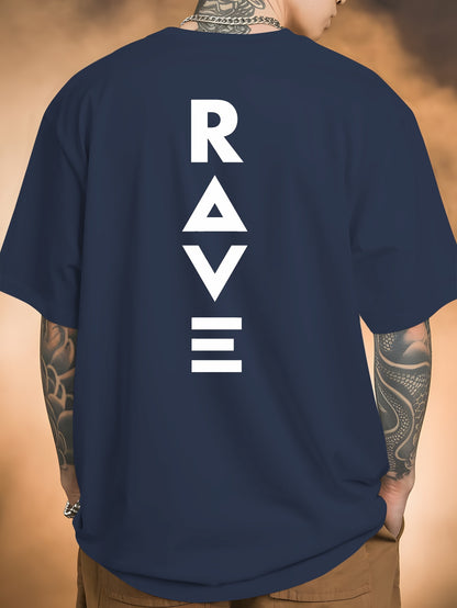 Men's Trendy Summer Short-Sleeve T-Shirt with "Rave" Graphic Print - Breathable, Versatile Round Neck Tee for Beach Vacations & Casual Wear, Breathable Clothing | Relaxed Fit Shirt | Comfortable Fabric, Shirts for Summer