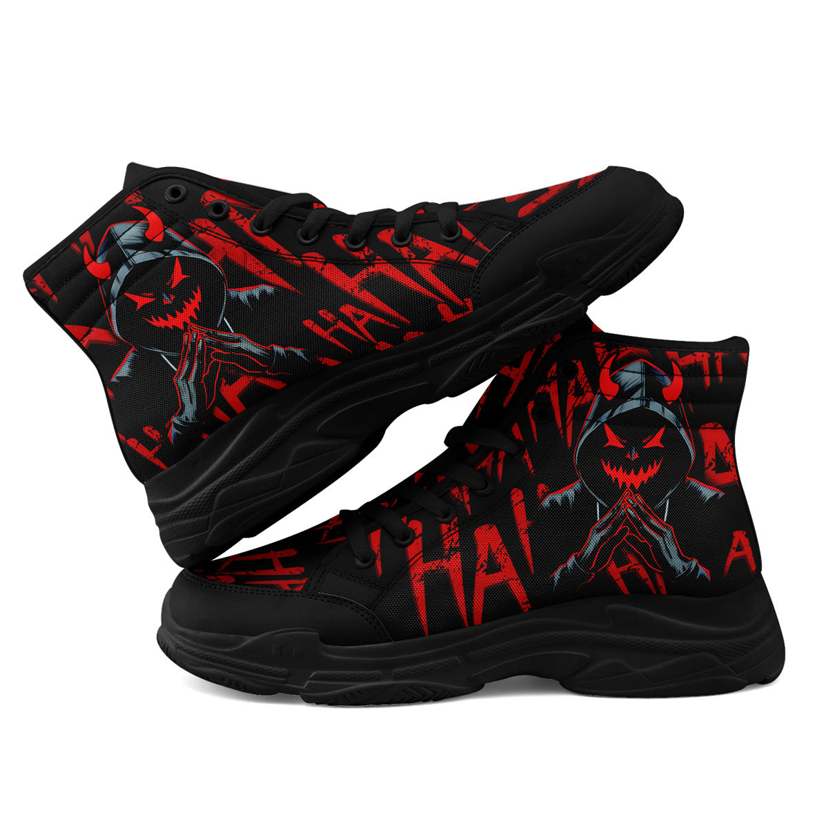 [Devil Graphic Sneakers] Men's Plus Size Devil Graphic High-Top Sneakers - Lightweight, Breathable Lace-Up Trainers with TPR Sole | Comfortable Walking Shoes for Halloween, Casual Outdoor Wear, All-Season Use, Trendy Footwear