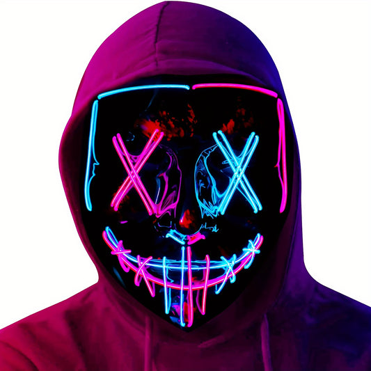 Halloween EL Two-Color Glow Mask LED Full Face Mask for Men And Women, Party Props, V Grimace Horror Graffiti Holiday Party Supplies, Batteries Not Included
