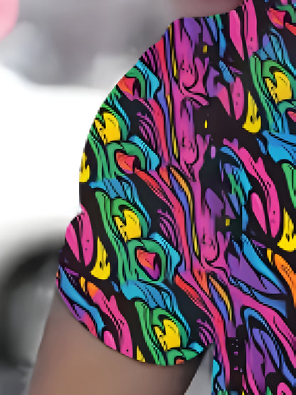 Men'S Vibrant Psychedelic T-Shirt - Colorful Abstract Print, Casual Crew Neck, Short Sleeve, Summer Fashion Tee, Summer Fashion Tee | Vibrant Print Tee | Digital Print Tee
