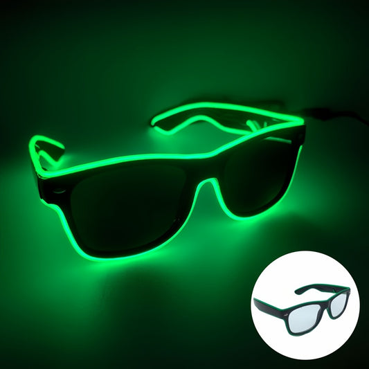 [1pc Neon Glow Glasses] Red Glittery 1pc Neon Glow Party Glasses | Battery-Operated Halloween & Rave Costume Accessories, Dark Rave Festival Decorative Eyewear for Costume Parties (AA Batteries Not Included)