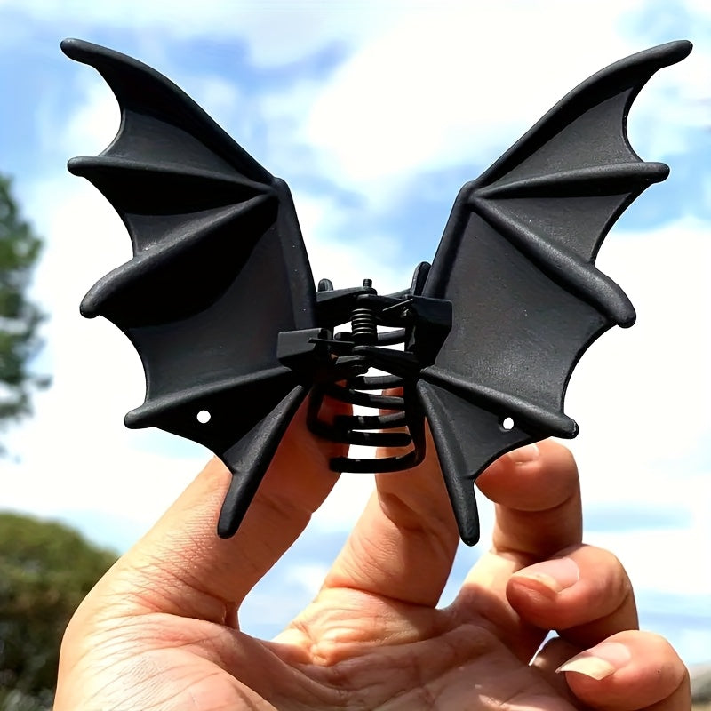 [Gothic Bat Hair Clip] 1pc Gothic Punk-Style Halloween Bat Hair Clip - Matte Black Animal Print Hairpin for Women, Elegant Party Hair Accessory for Ponytails & Buns