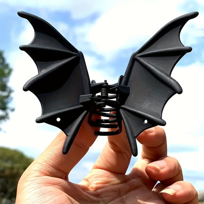 [Gothic Bat Hair Clip] 1pc Gothic Punk-Style Halloween Bat Hair Clip - Matte Black Animal Print Hairpin for Women, Elegant Party Hair Accessory for Ponytails & Buns