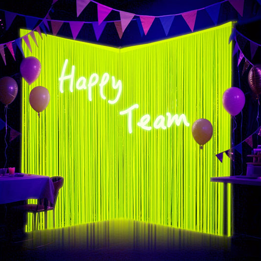 3pcs Glow in The Dark Party Supplies - UV Reactive Neon Macaron Yellow Tinsel Foil Fringe Streamers, 198.12x99.06 cm Plastic Photo Booth Backdrop Decor for Birthday, Graduation, Spring & Summer Parties, Party Decorations, Fes