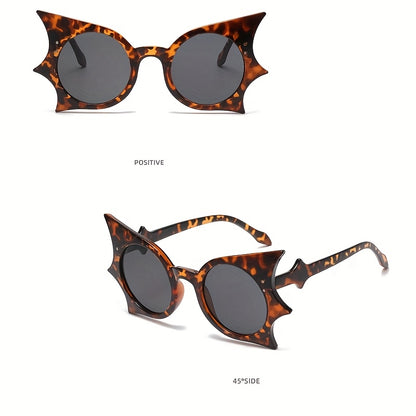 1pc/2pcs Y2K Vampire Bat-Shaped Fashion Glasses - Gothic Leopard Print & Solid Black Frames with Transparent Lenses, Lightweight Plastic Frames for Halloween Costume Parties, Teens Fashion Accessories, Bold Statement Pieces,