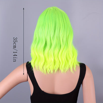 Women's fluorescent green short-wave wig with bangs Loose Wave wig Bob Curly wave synthetic cosplay wig suitable for girls colorful costume wig