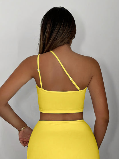 Women'S Sexy Neon Green One-Shoulder Cut-Out Crop Top - Stretchy Workout & Casual Wear, Perfect for Fitness, Parties, and Casual Attire, Fitness Apparel | Neon Green Top | Cutout Design, Gym Clothes