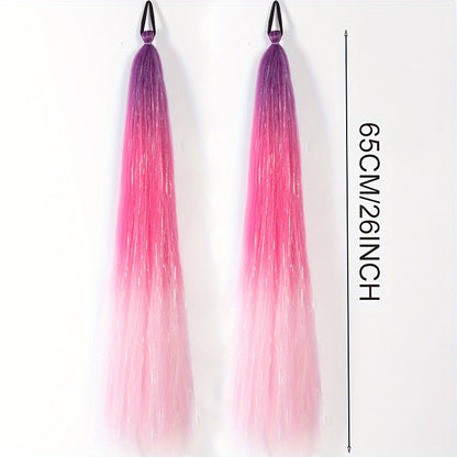 2-Pack 26-Inch Jumbo Braided Ponytail Hair Extensions - Soft Synthetic Straight Hair with Tinsel, Elastic Band, and Natural-Looking Roots for All Occasions, Easy to Wear and Style