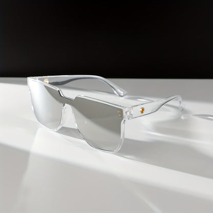 1 Pair of Women's Transparent Silvery Mirror Reflective Square Frame Modern Fashion Casual Glasses with Rice Nails