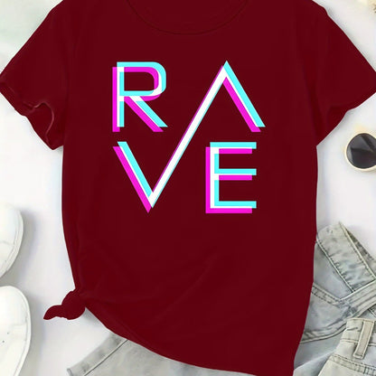 Plus Size, Women's Plus Size T-Shirt - Bright Orange with Neon BLUE-PINK RAVE Graphic - Stretchy Fabric Casual Party Outfit for Concerts, Clubwear - Everyday & Special Occasion Tops - Machine Washable All-Season Women's Cloth
