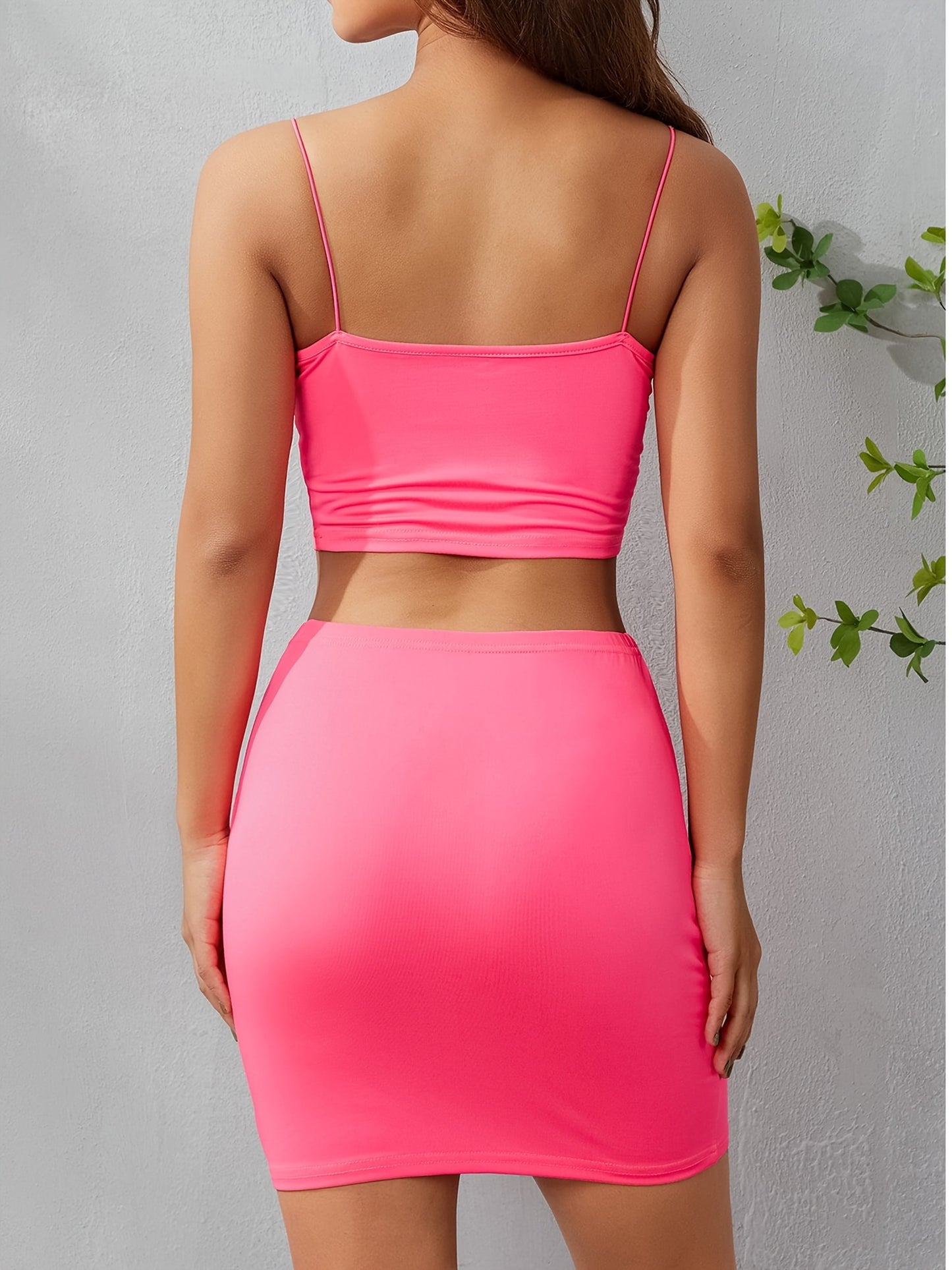 Neon Green Backless Dress Two-Piece Set for Clubs, Featuring a Women'S Thin Strap Crop Top And a Mini Skirt, Perfect for a Sexy Summer Look with High Quality.