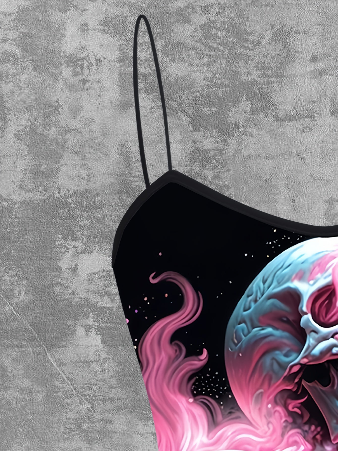 Women's Gothic Pink Flame Skull Graphic Cami Top - Elegant Sleeveless Spaghetti Strap Shirt, Machine Washable, Stretch Fabric, Perfect for Spring/Summer/Fall, Casual Wear | Edgy Chic | Medium Stretch