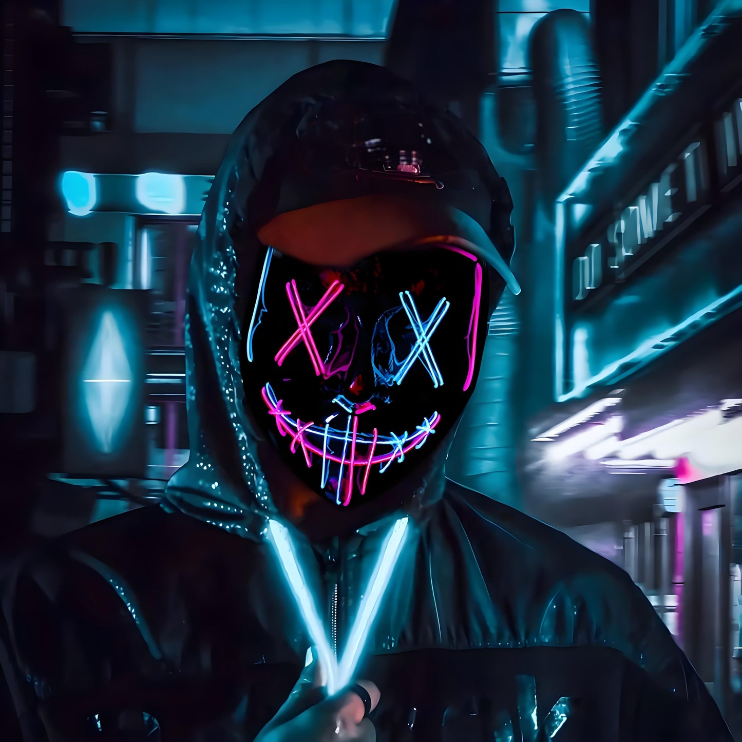 Halloween EL Two-Color Glow Mask LED Full Face Mask for Men And Women, Party Props, V Grimace Horror Graffiti Holiday Party Supplies, Batteries Not Included
