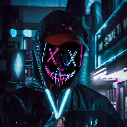 Halloween EL Two-Color Glow Mask LED Full Face Mask for Men And Women, Party Props, V Grimace Horror Graffiti Holiday Party Supplies, Batteries Not Included