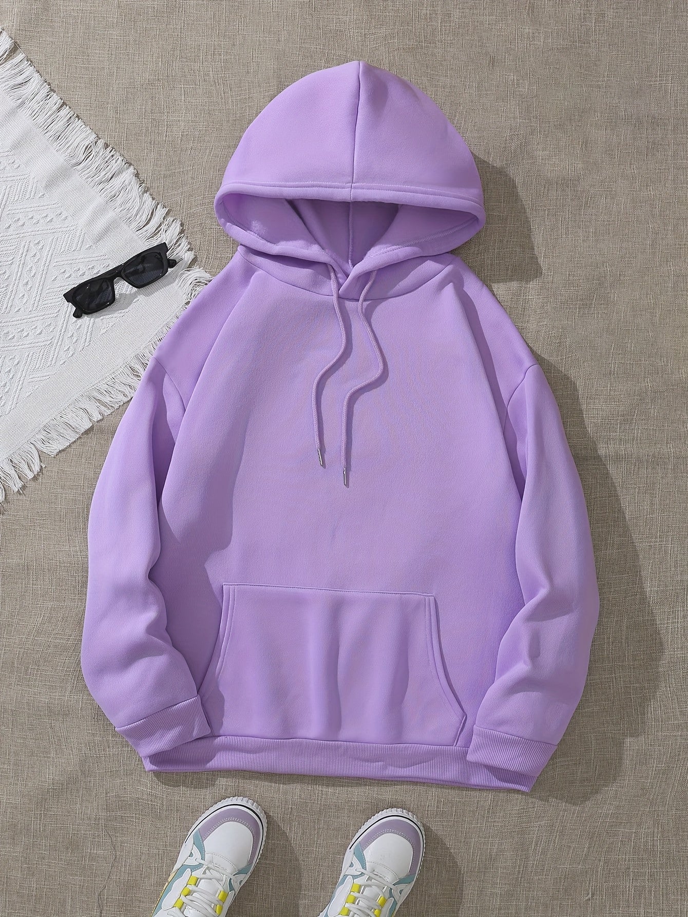 Plus Size, Women's Plus Size "EAT SLEEP RAVE REPEAT" Graphic Hoodie - Music Festival Print with Colorful Lights & DJ Design, Cozy Drawstring Hooded Sweatshirt for Winter & Autumn, Machine Washable Casual Pullover