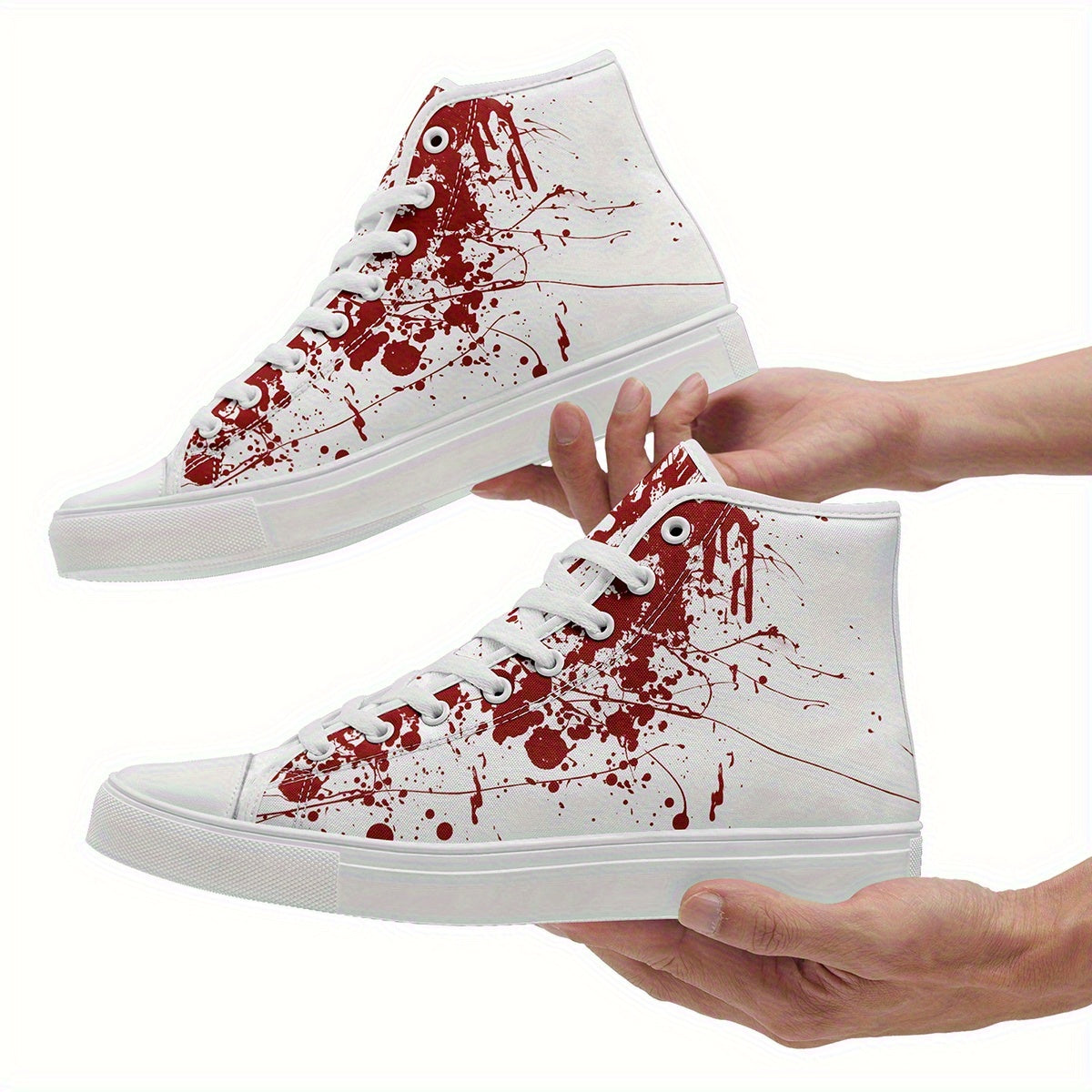 [Festive Gift Idea] Men's & Women's Blood Splatter Print High-Top Sneakers - Breathable Fabric & Rubber Sole Lace-Up Shoes for Casual, Sports, Running - All-Season Comfort, Festive Gift Idea, Casual Comfort Footwear, Sporthy