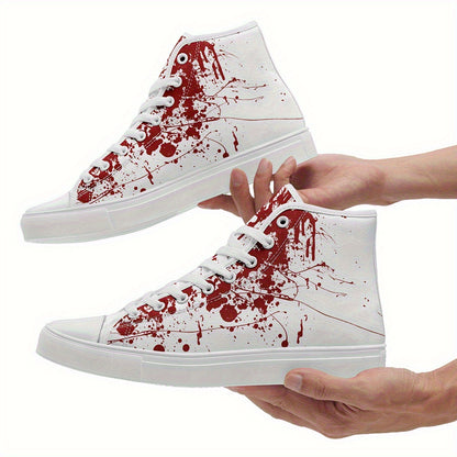 [Festive Gift Idea] Men's & Women's Blood Splatter Print High-Top Sneakers - Breathable Fabric & Rubber Sole Lace-Up Shoes for Casual, Sports, Running - All-Season Comfort, Festive Gift Idea, Casual Comfort Footwear, Sporthy