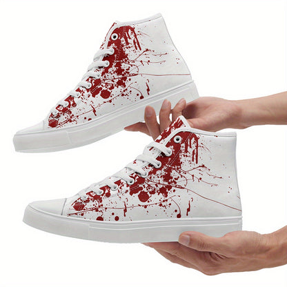 [Festive Gift Idea] Men's & Women's Blood Splatter Print High-Top Sneakers - Breathable Fabric & Rubber Sole Lace-Up Shoes for Casual, Sports, Running - All-Season Comfort, Festive Gift Idea, Casual Comfort Footwear, Sporthy