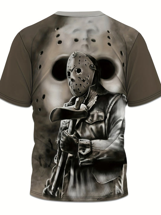 [Horror Movie Fan Shirt] Men's Friday the 13th Jason Hockey Mask Graphic Tee - Officially Inspired Jason Mask Design, Machine Washable Soft Everyday Shirt for Halloween, Jason Voorhees Costume Parties & Horror Movie Nights -