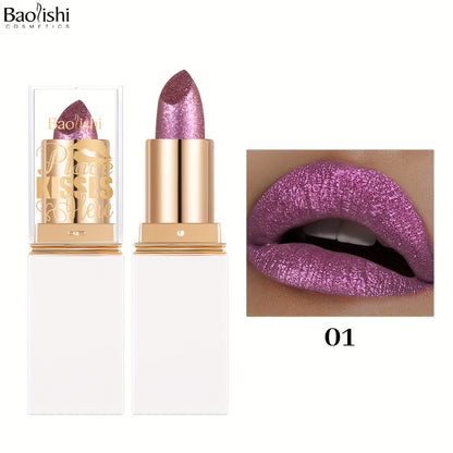 BAOLISHI Chameleon Shiny Lipstick, Highly Pigmented Metallic Lipstick Shiny Gradient Color Long-lasting Makeup Sparkle For All Day For Music Festival