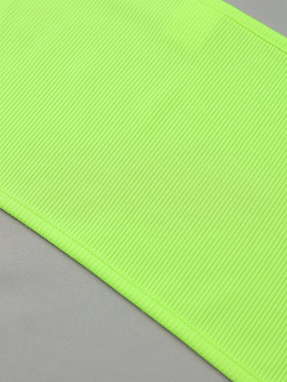 Women'S Neon Yellow Halter Top with Front Tie & Backless Design - Stylish Summer Crop Tank for Casual or Beach Wear, Beachwear Essential | Backless Top | Glossy Fabric