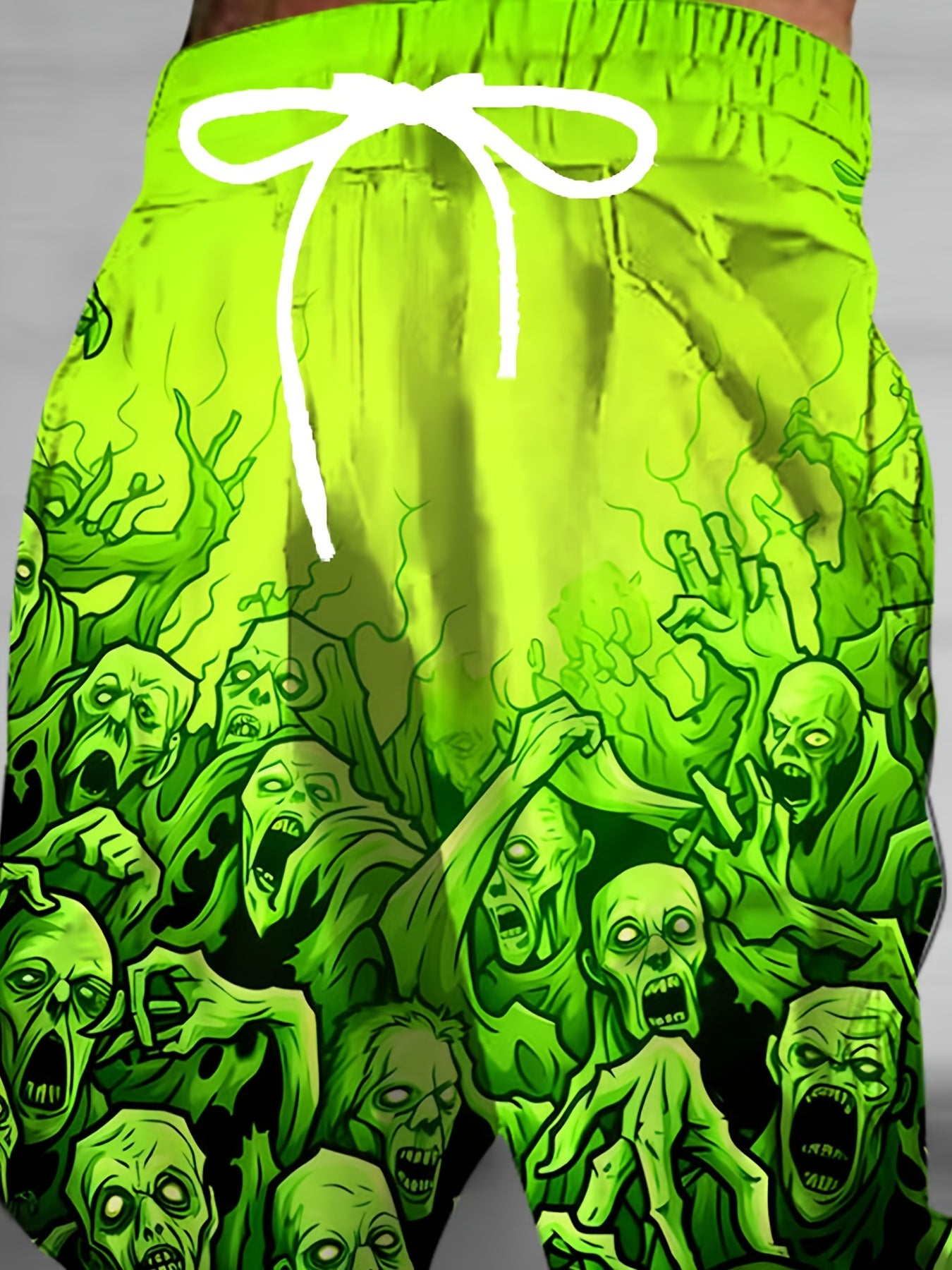 Men's 3D Zombie Horde Print Joggers - Neon Green Casual Pants with Drawstring Waist & Pockets, Full-Body Graphic Design, Regular Fit for Lounge, Gym, or Streetwear - Machine Washable, Jogging Pants, Adjustable Comfort Fit