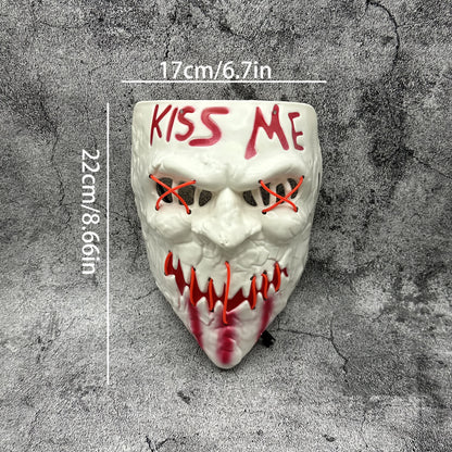 Glow-in-the-Dark Halloween Kiss Me Mask for Spooky Parties, Cosplay & Festive Costumes – Requires 2x AA Batteries (Batteries Not Included)