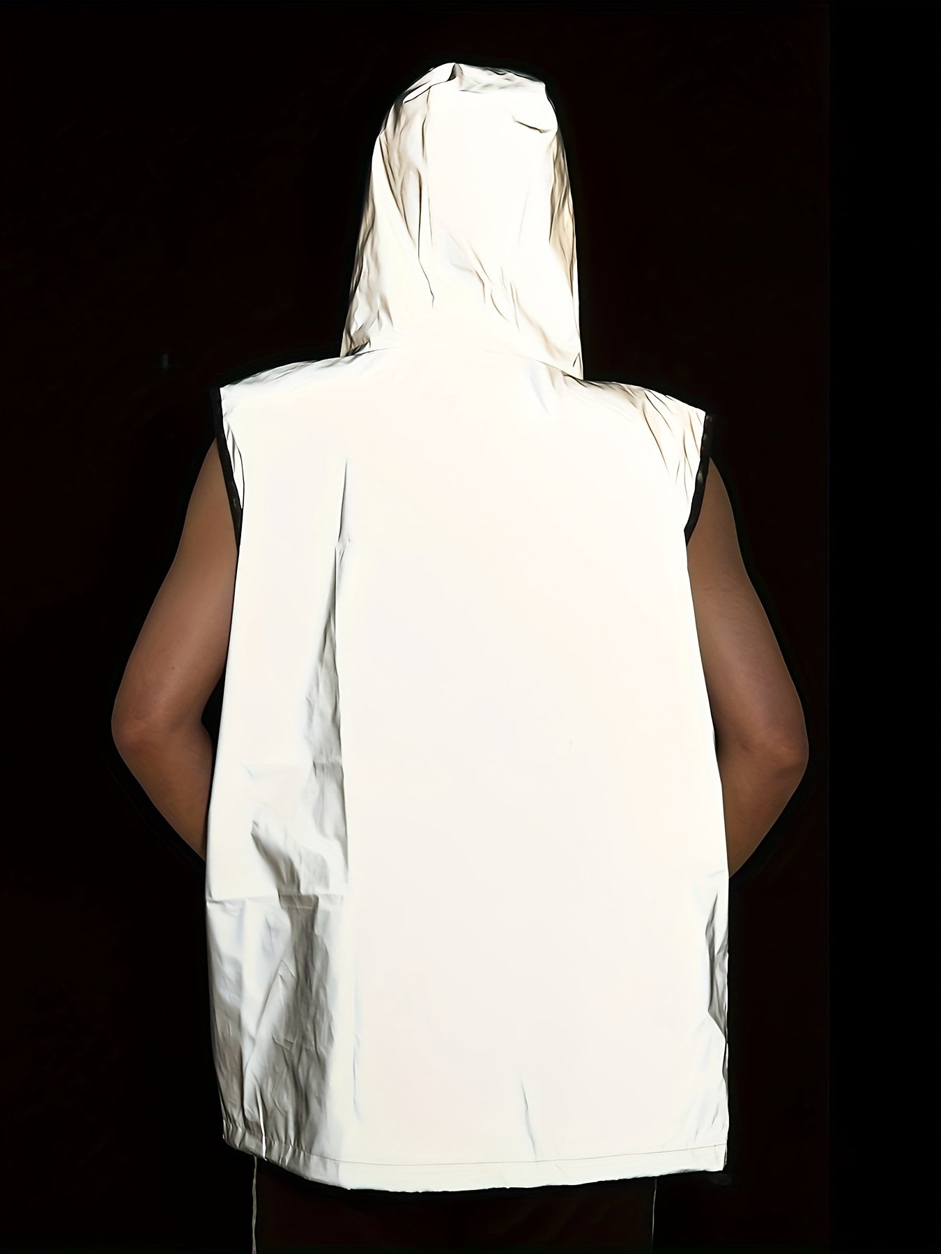 Men's Glow-in-the-Dark Hooded Vest - Casual Sleeveless Outdoor Running Gear, Polyester, Zip-Up, All-Season Wear
