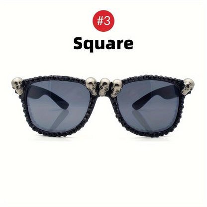 Vintage Gothic Skull Cat Eye Fashion Glasses - Plastic Frame with Crystal Embellishments, Suitable for Both Men And Women, Perfect for Halloween And Party Events.