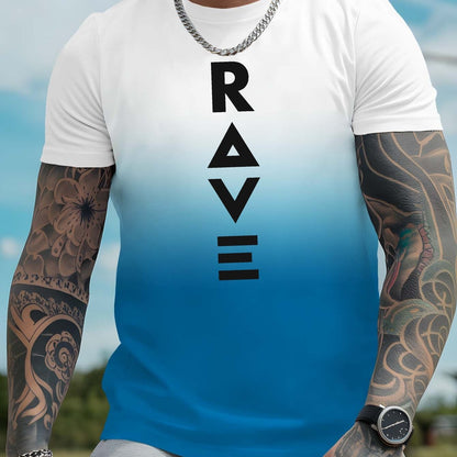 Men's Gradient Rave Graphic T-Shirt - Ice Silky Breathable, Quick-Dry, Round Neck, Short Sleeve, Casual Summer Tee in Vibrant Orange to Black Ombre Design