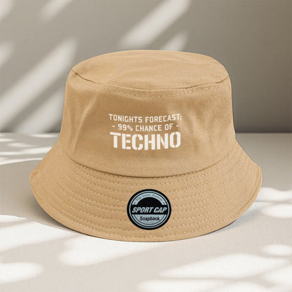 Men's Techno Music Bucket Hat - Tonight's Forecast Chance of Techno Print, Lightweight Breathable Sun Hat for raves, clubs, beach - Machine Washable Polyester Cap (Black/5 Colors Available) - Dad Hat Trucker Hat for Techno En