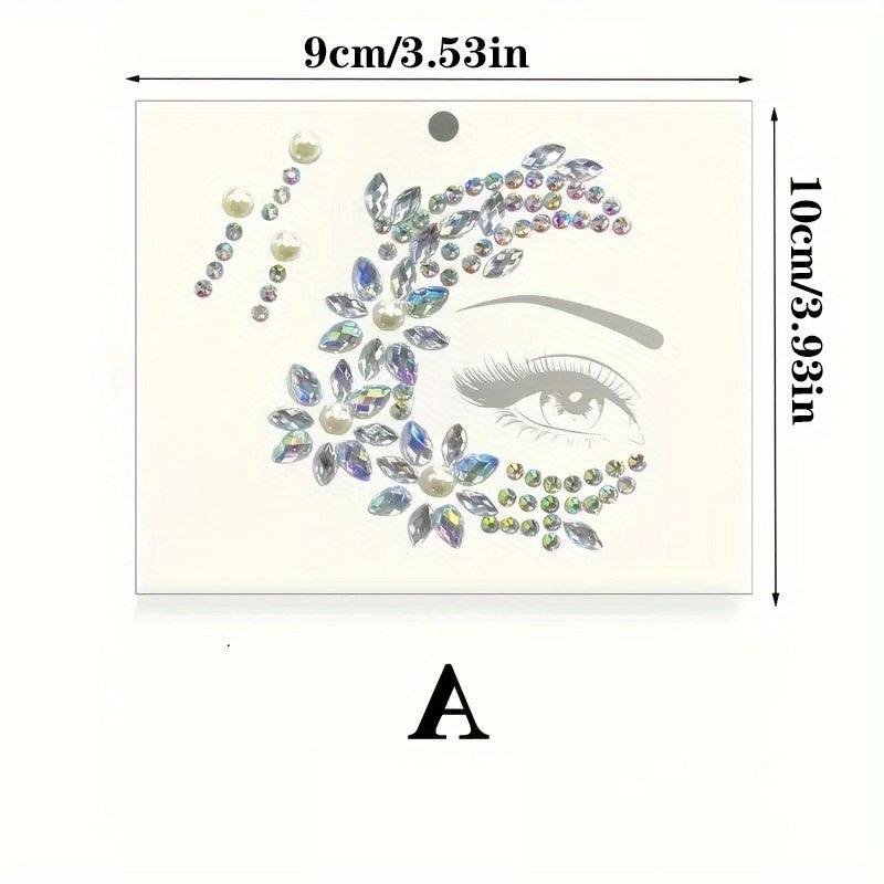 1pc Sparkling Rhinestone Eye Jewelry Sticker - Glittering Artificial Diamond Face Decoration, Suitable for Festivals, Cosplay, Parties and Photo Shoots, ABS Material, Round, Multi-Season Makeup Accessory, Party Face Decoratio