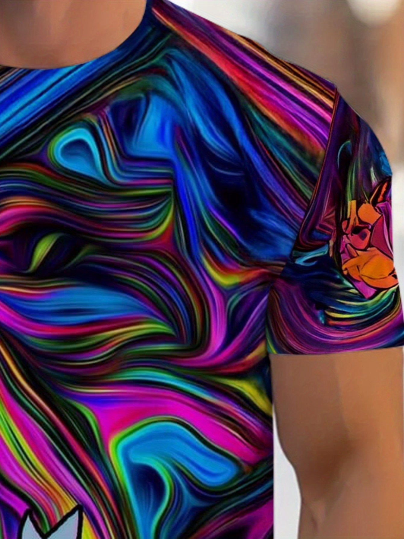 Men's Graphic T-Shirt - Bold Psychedelic Tee with Neon Swirls in Blue, Pink, Purple, Green, Orange, Black - Regular Fit Casual Shirt for Festival Outfits, Casual Attire - Machine Washable Statement Top, Streetwear Style, Geom