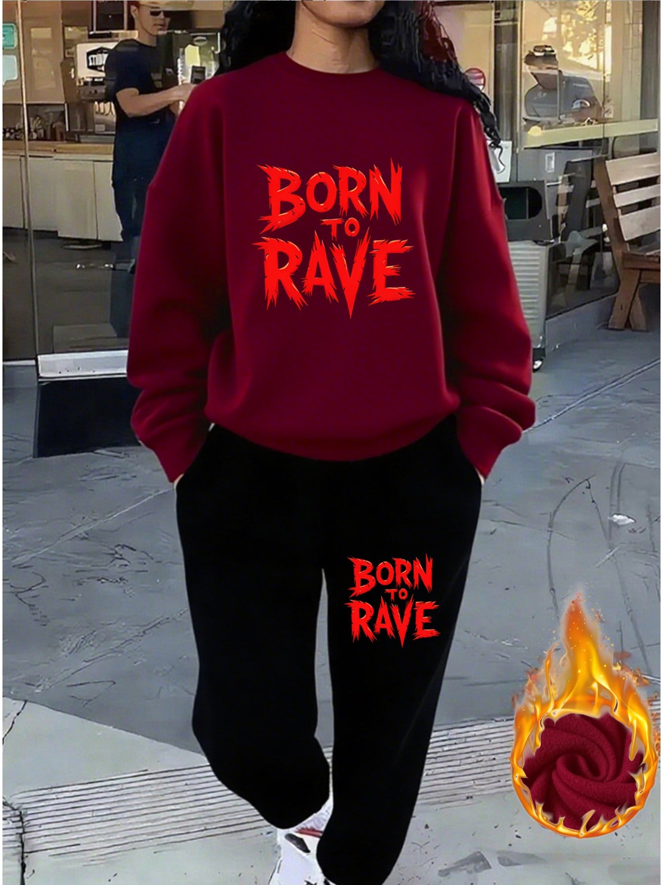 Born to Rave Women'S Casual Athletic Print Sweatshirt Set