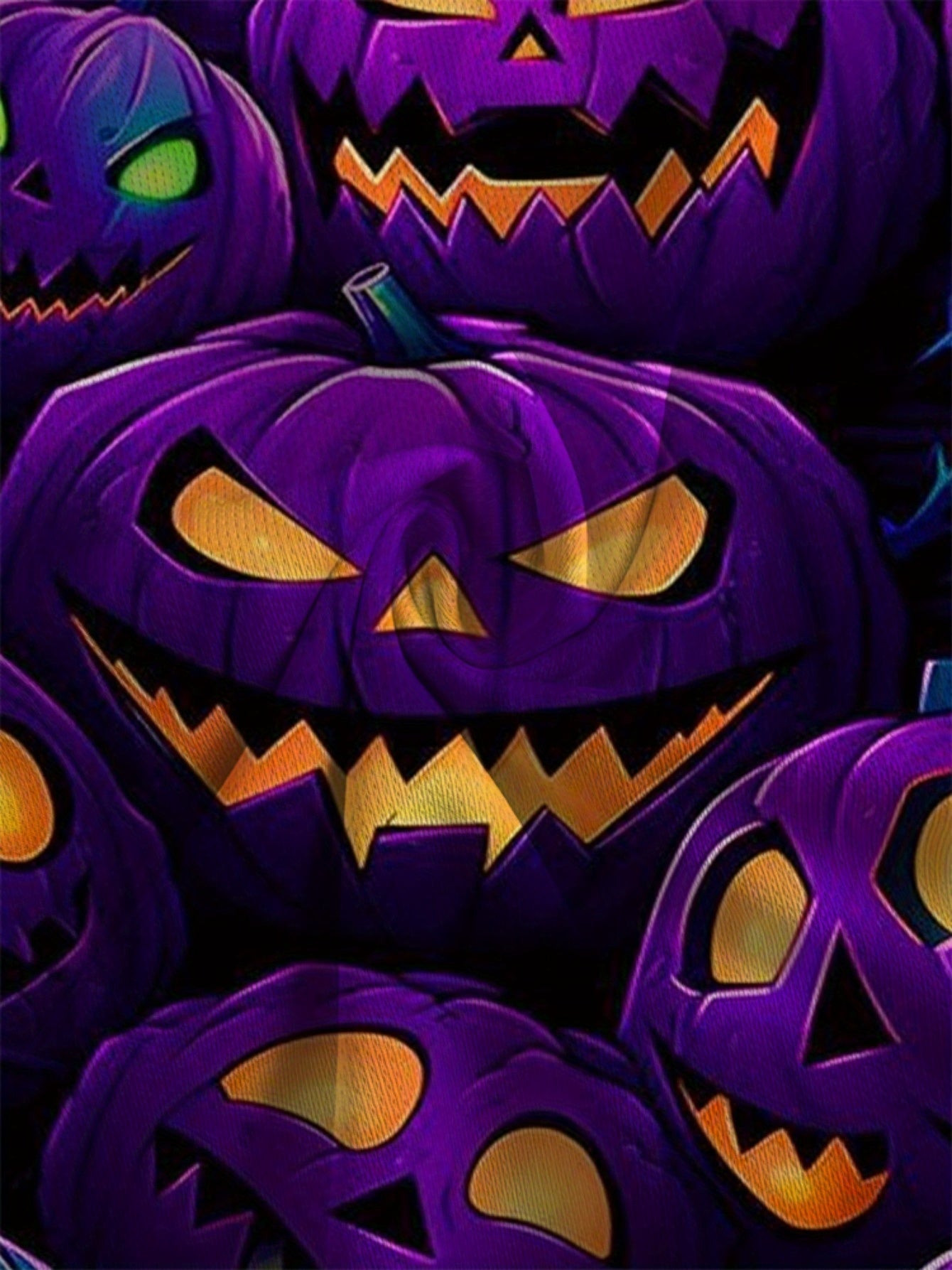 Men'S Halloween T-Shirt - Purple Pumpkin Graphic Tee with Jack-O'-Lanterns, Lightweight Breathable Fabric for Costume Parties, Halloween Bars, Clubs - Spooky Party Outfit Casual Attire - Easy-Care Round Neck Shirt, Halloween